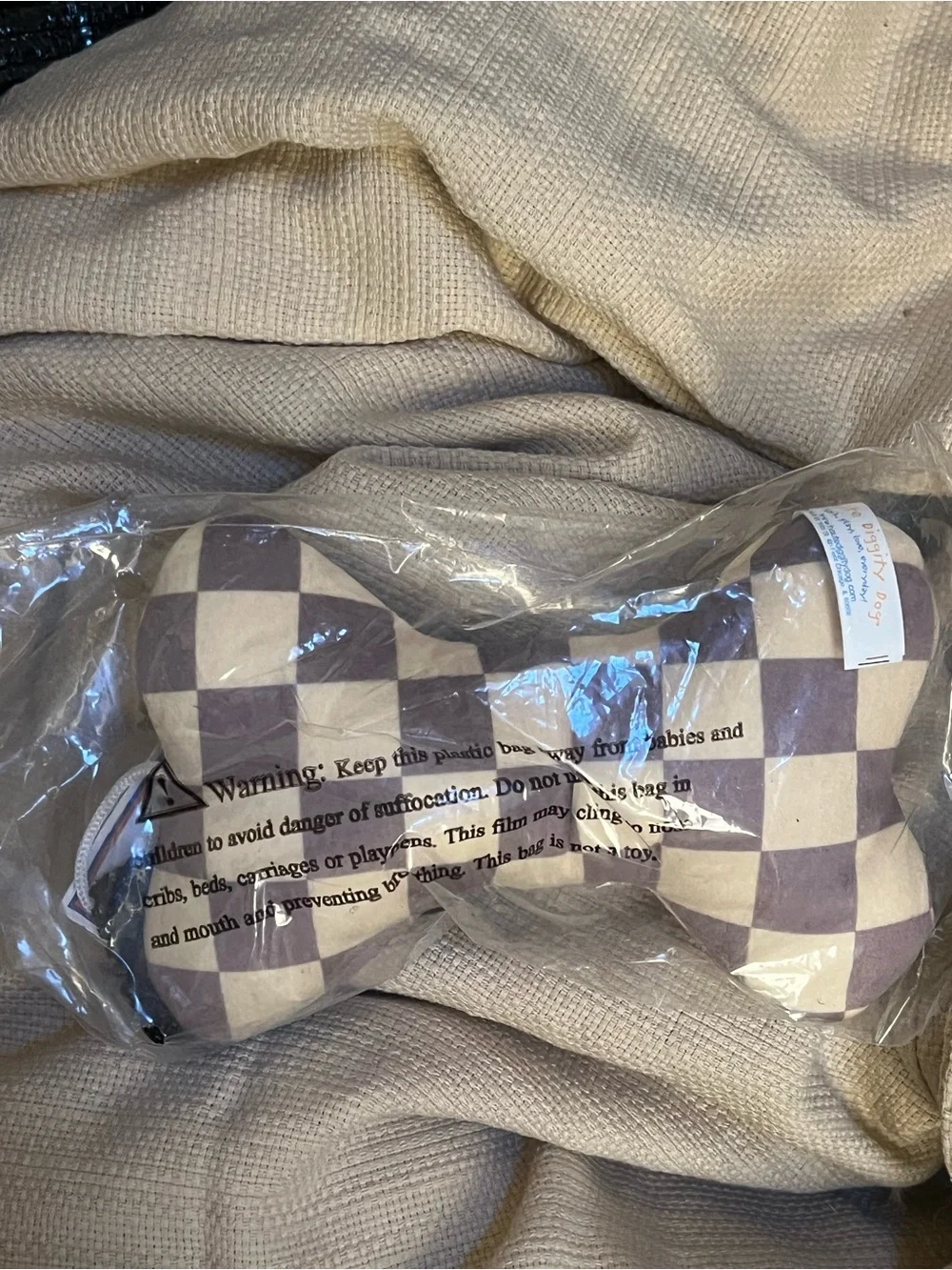 Checkerboard Bone Dog Toy - Cream & Purple